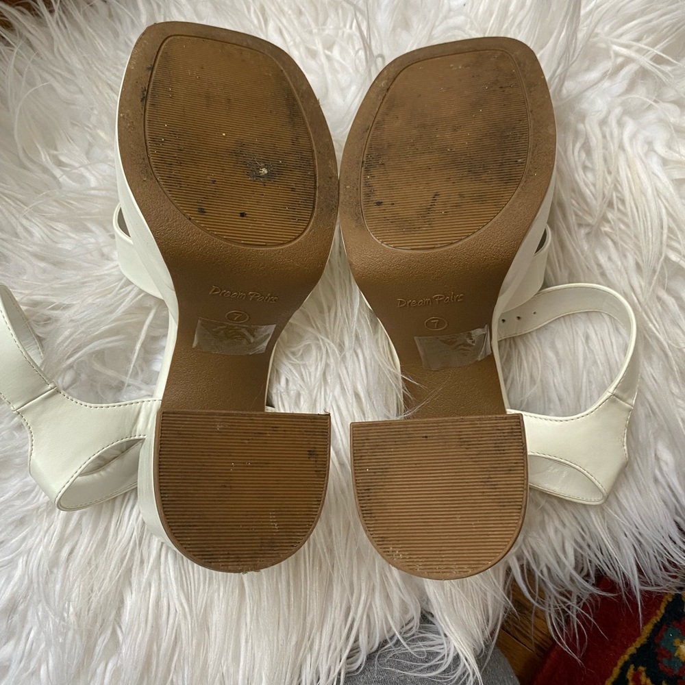 White Chunky Platform Y2k Heels Square Open Toe A… - image 7